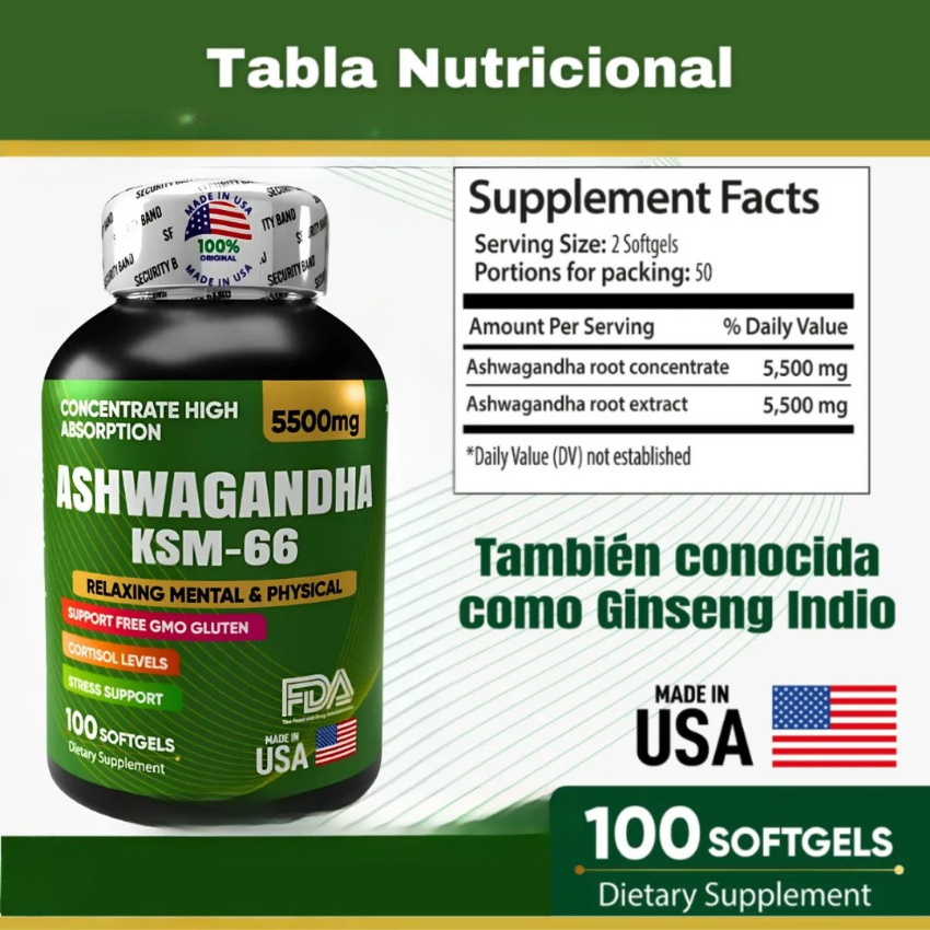 ASHWAGANDHA 5500MG MÁXIMA POTENCIA